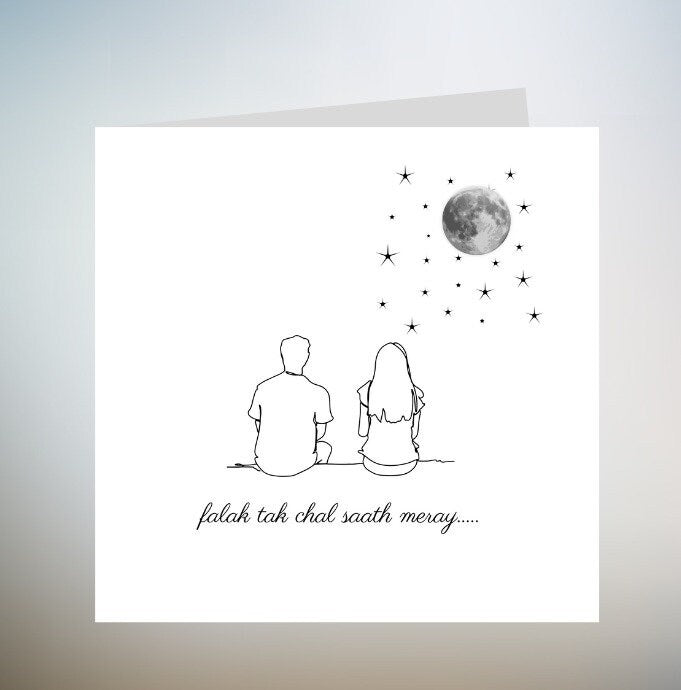 Valentines day card Falak tak Cahl sath meray card For Husband, Wife, Special valentine day card bollywood style Card For Partner 6x6
