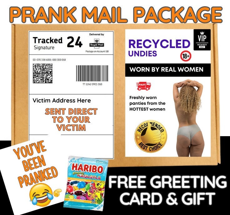 Prank Mail Package Recycled undies Directly to Victim by Post - Adult Joke Parcel Birthday Postal Gift Funny Gag Embarrasing Humour