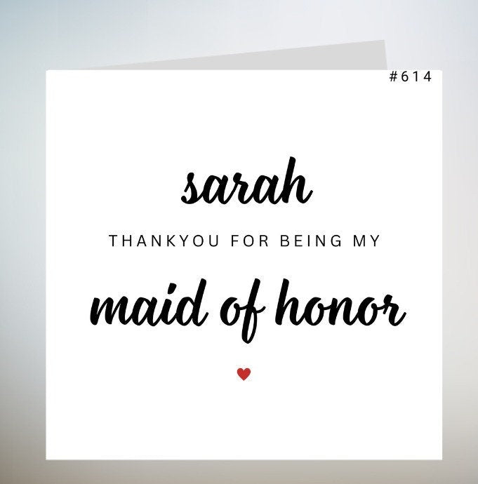 Personalised Maid Of Honour Card, To My Maid Of Honour On My Wedding Day, Thank You Maid Of Honour Card, Thank You Gift For Maid Of 6x6