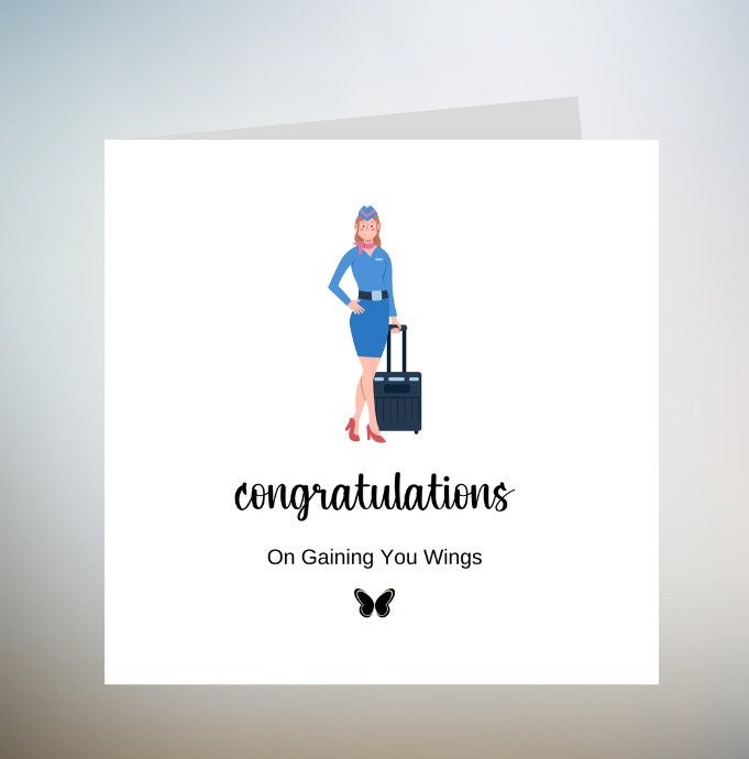 Personalised Cabin Crew Congratulations Card, Gaining Wings Gift, Cabin Crew Gifts, Airline Card, New Job Card For Her, Air Hostess Card 6x6