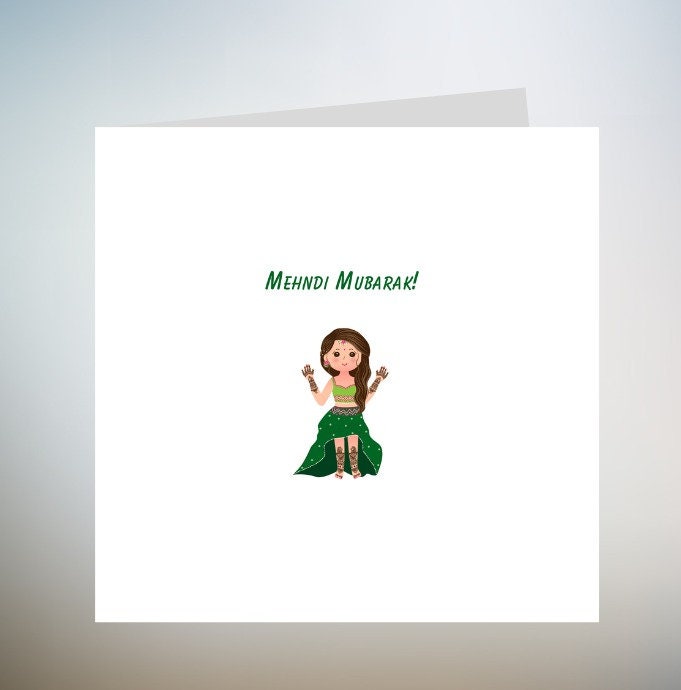 Mehndi Mubarak Card Mendi Card Desi Mehndi Card Congratulations green 6x6