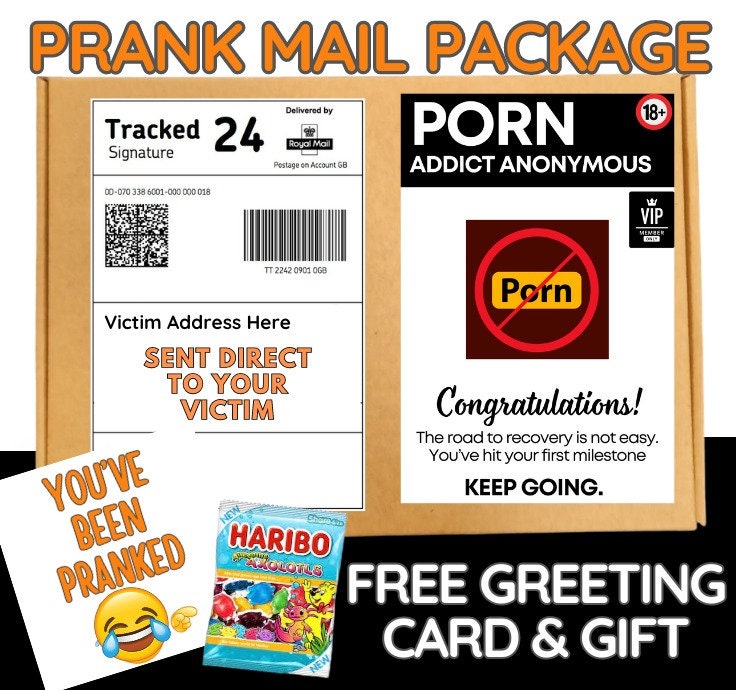 Prank Mail Package adult joke,POR N Addict Anonymous,Sent directly to the victim