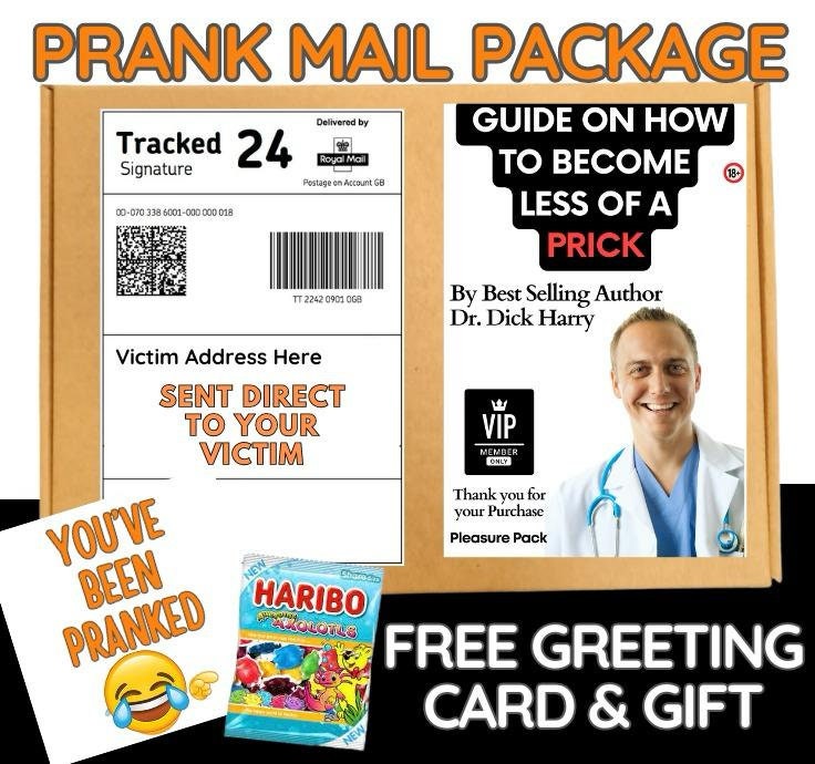 Prank Mail Package -Guide on how to become a less OF Prick sent directly to Victim by Post - Postal Gift Funny Gag Embarrassing
