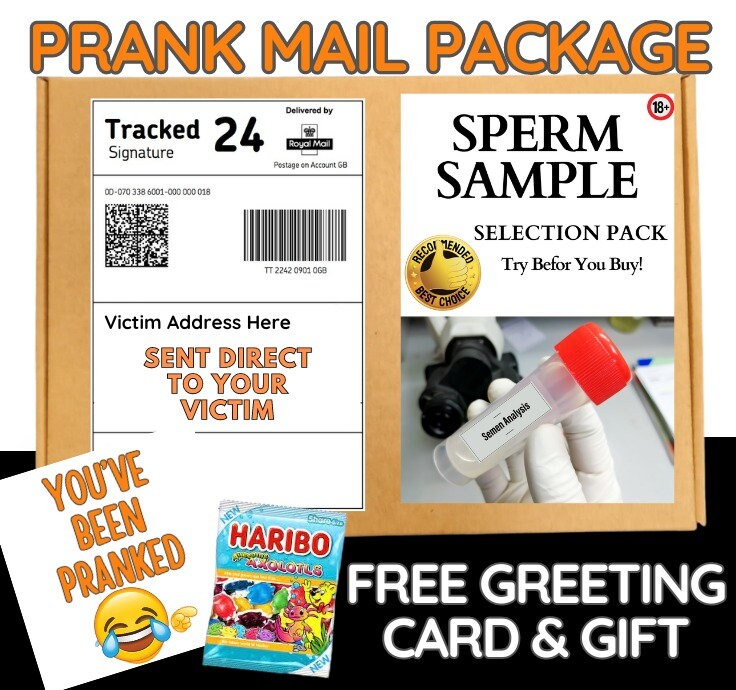 Prank Mail Package -SPER M sample ,sent directly to Victim by Post - Postal Gift Funny Gag Embarrassing
