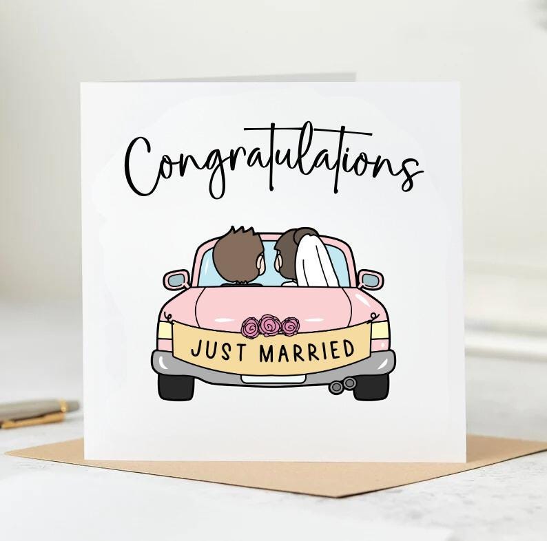 Personalised Wedding Card, Congratulations on Your Wedding Day Card, Wedding Day Keepsake Gift, Wedding Car Card, Just Married 6x6