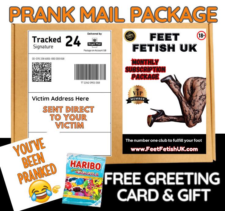 Prank Mail Package -feet fetish sent directly to Victim by Post - Adult Joke Parcel Birthday Postal Gift Funny Gag Embarrassing