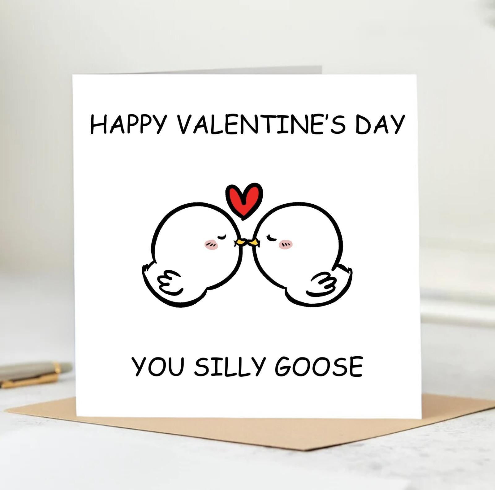 Silly Goose Valentines Day Card, Fine Art, Anniversary Card, Funny Card, Goose Art, Cute Animal Card,Valentines Day Gift, Kids Valentine 6x6