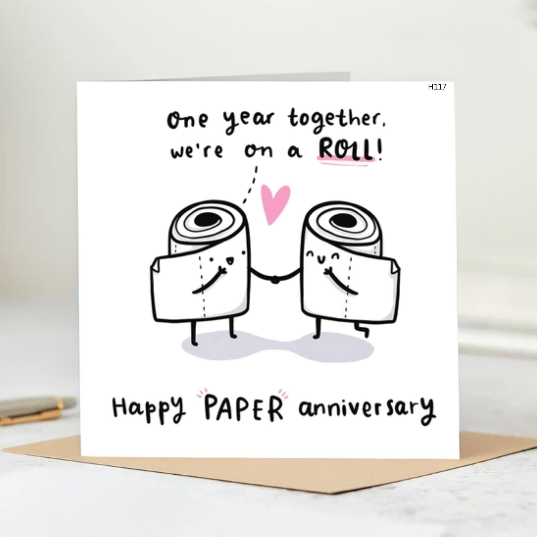 Happy Paper Anniversary Card, Funny 1st Anniversary Card, 1 Year Down Forever To Go, Paper Anniversary Card, Personalised Card 6x6