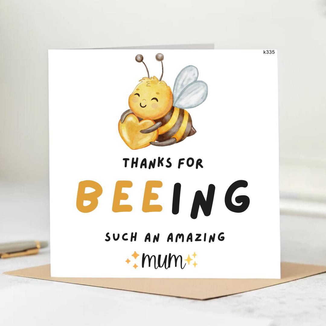 Mum Thank You Card, Thanks for Beeing Such an amazing Mum, Birthday Card for Mum, Mother Parents Mam Mummy Mums Bee Theme Mum Birthday Card
