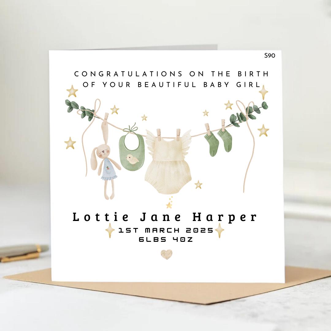 Good Luck With Diapers, Congratulations Anyway, Elegant New Baby Girl Announcement Card.6x6