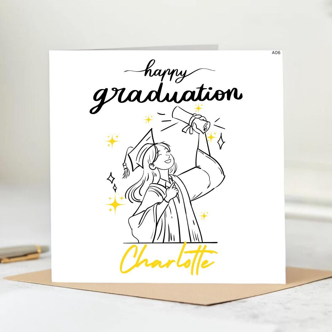 Personalized Congratulations Graduation Card with Cap & Scroll and Name Any year 2023/ 2024/ 2025. 6x6