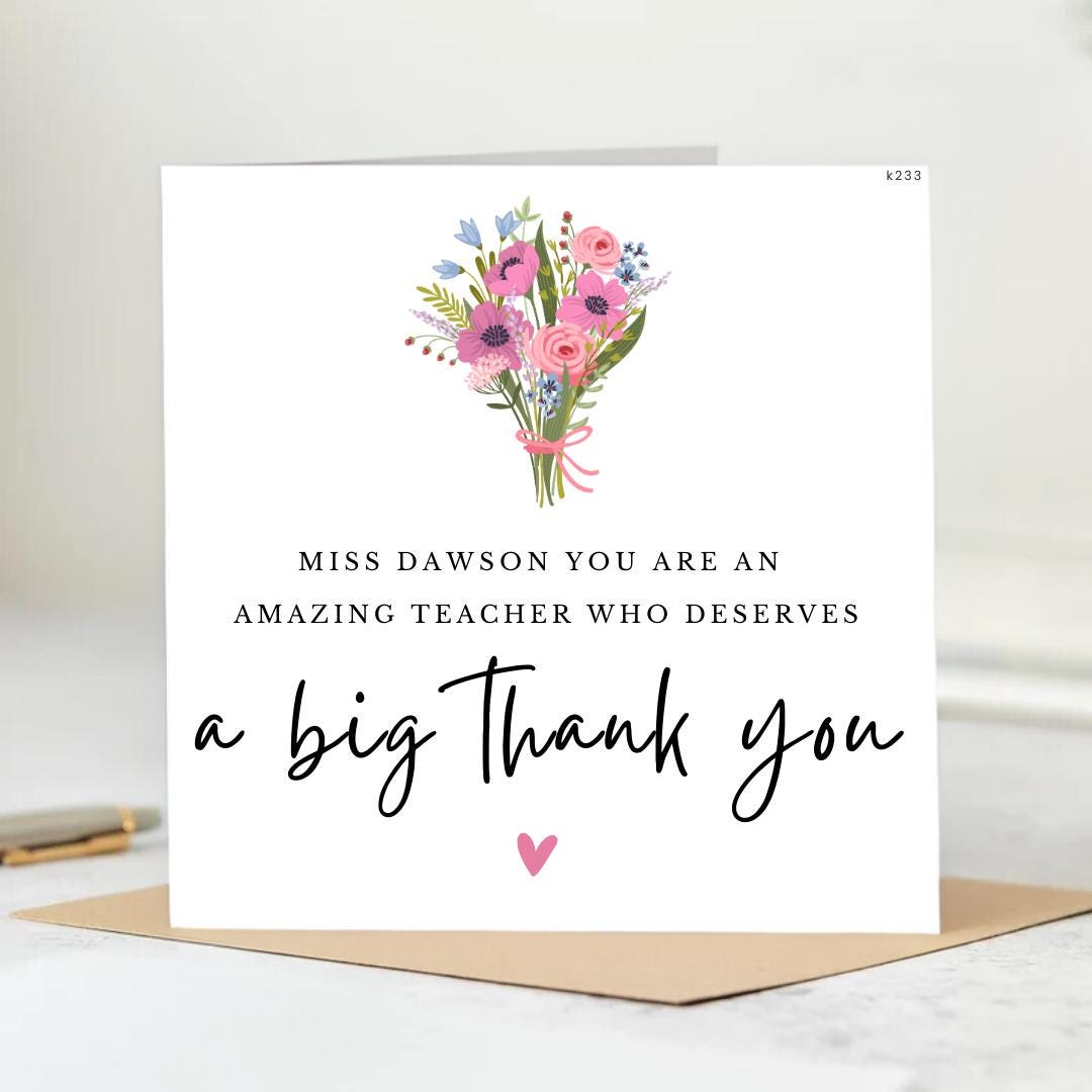Simple Thank You Card, Little Card To Say A Huge Thank You, Thank You Card for Teacher, End Of School Card For Teacher, End Of Term 6x6