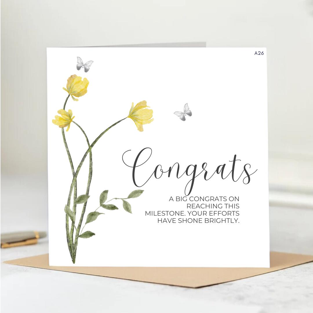 Congratulations Milestone Card Floral Achievement Card.6x6