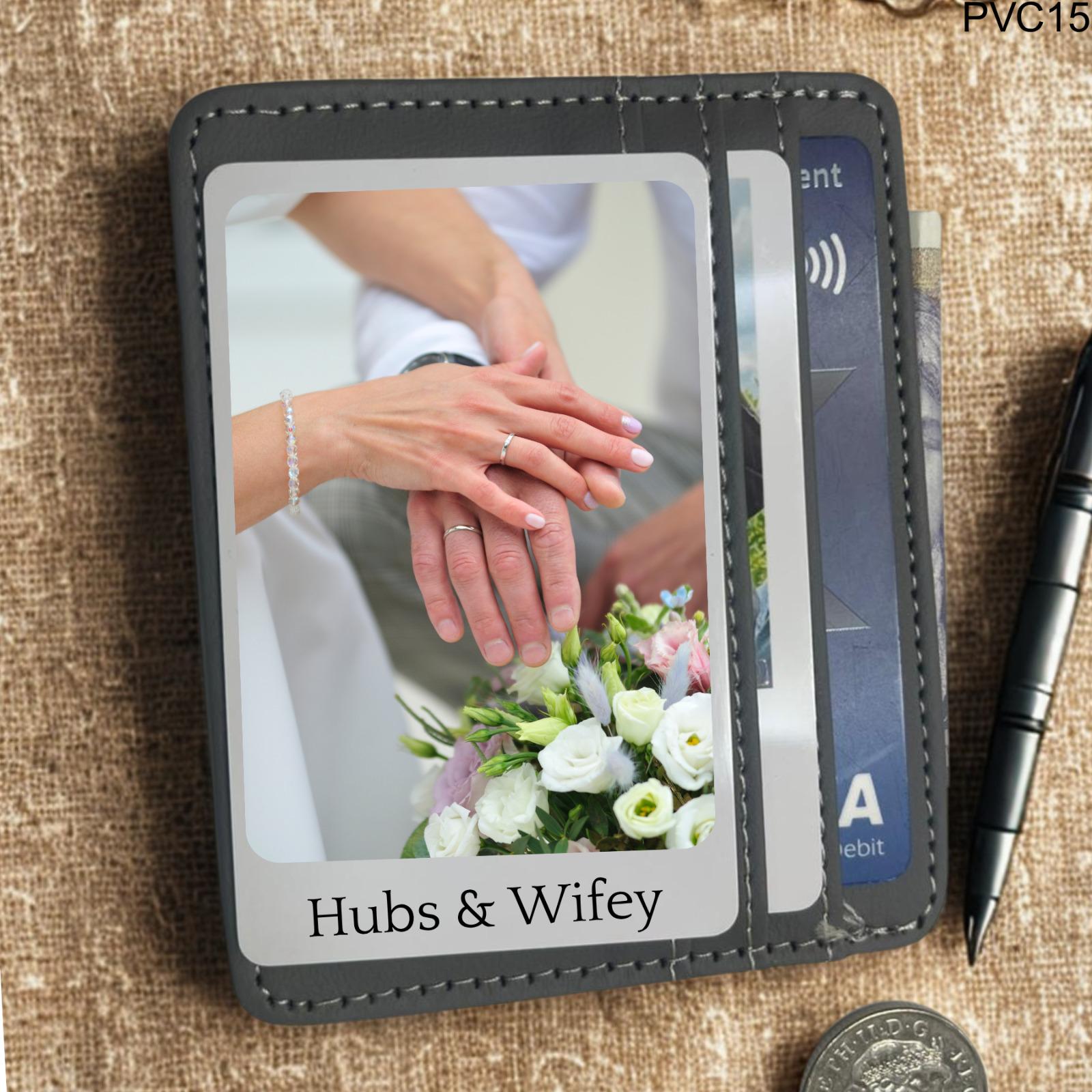 Custom Wedding Photo Wallet Card – Personalized 'Hubs & Wifey' PVC card – Anniversary Gift for Husband or Wife