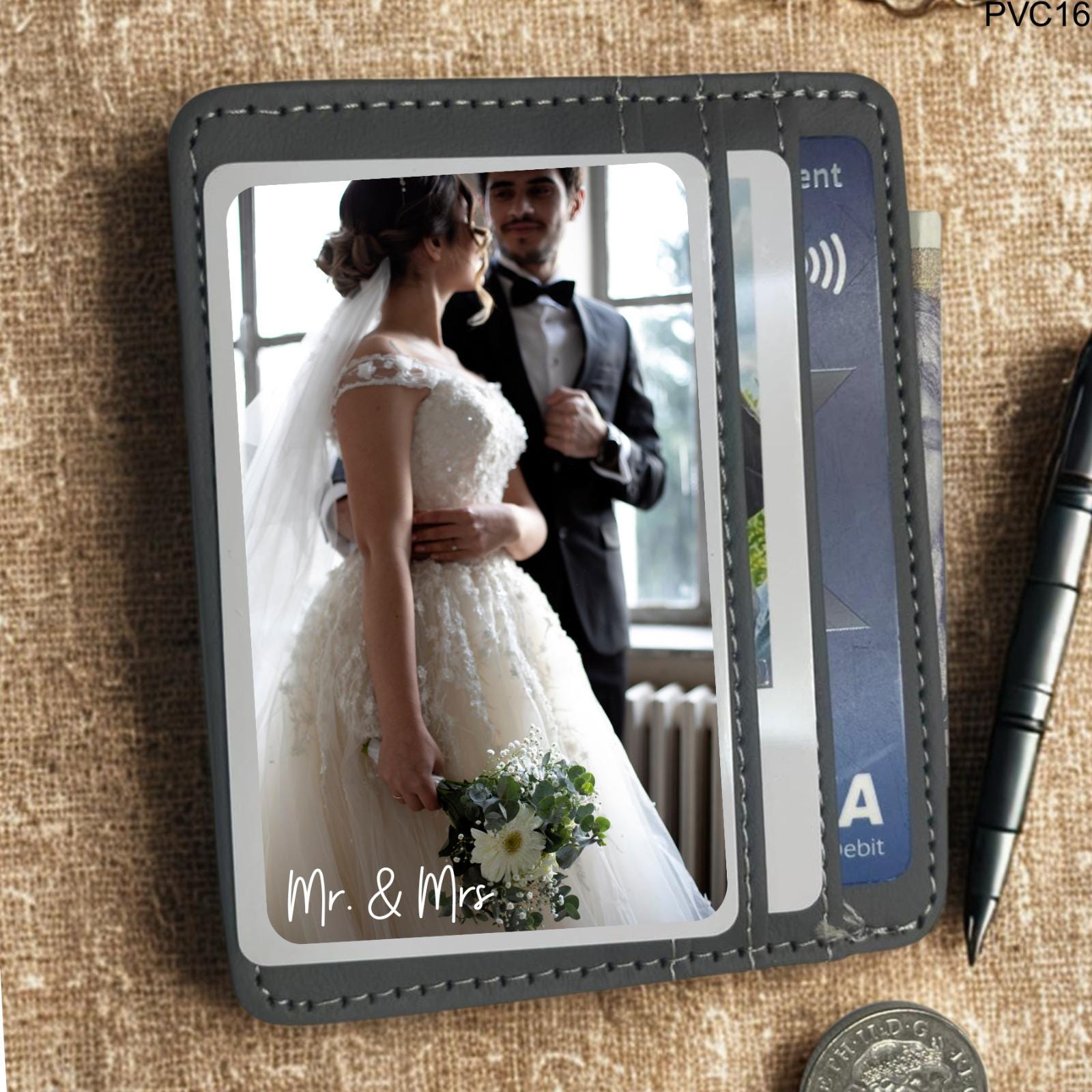 Personalized Wedding Photo Wallet Card – 'Mr. & Mrs.' Custom PVC Insert for Husband or Wife – Anniversary Gift, Bridal Keepsake