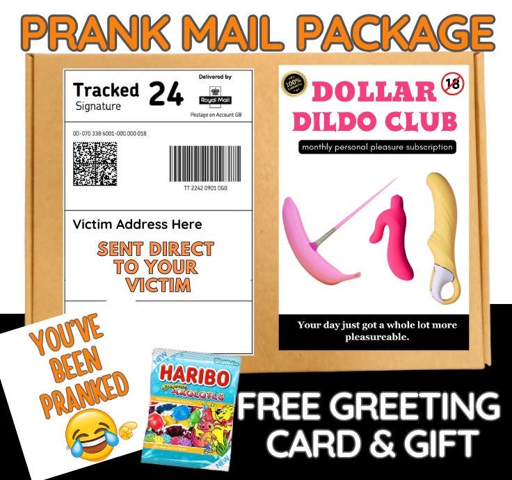 Cheeky Prank Mail Subscription Box: Gag Gift with Candy & Card