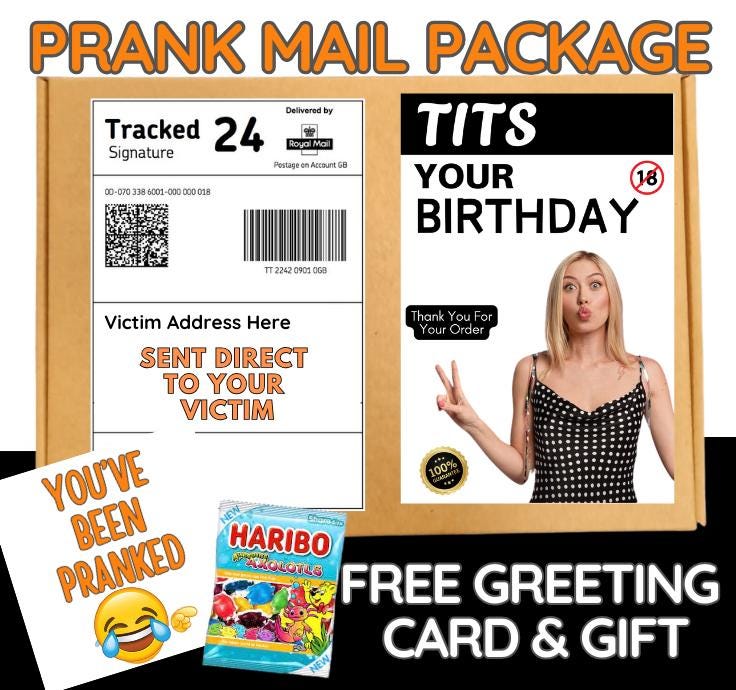 Hilarious Birthday Prank Mail Package: Gag Gift Box with Candy & Card