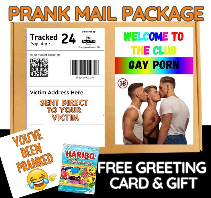 Gay Porn Prank Mail Package – Funny LGBTQ+ Themed Gag Gift with Free Greeting Card & Candy – Joke Surprise-Hilarious Prank Parcel