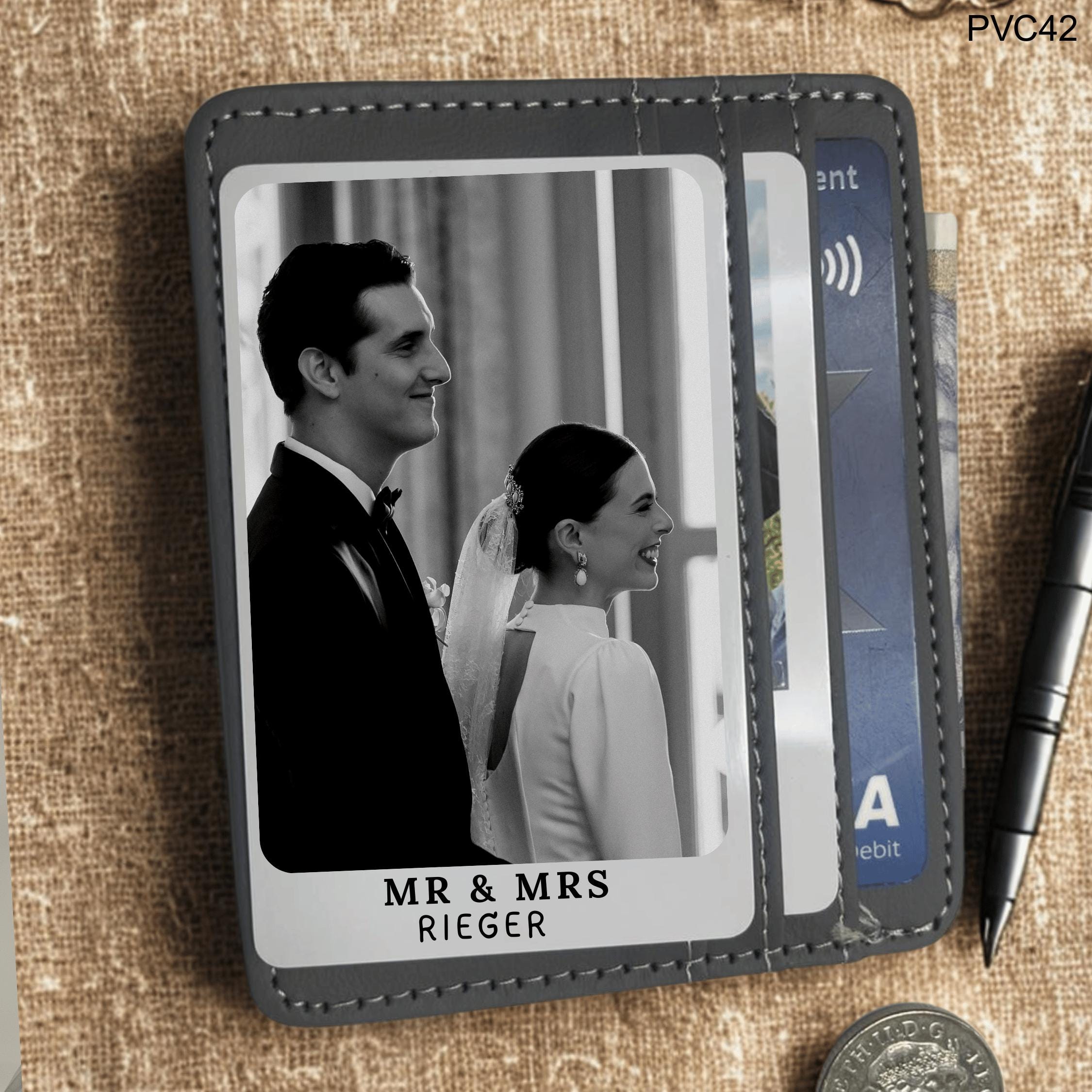 Personalized Photo Wallet Card: Mr & Mrs Wedding Keepsake