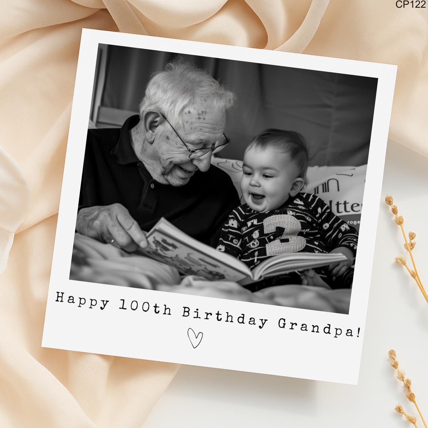 Personalized 100th Birthday Photo Card for Grandpa - Vintage Knitting Theme