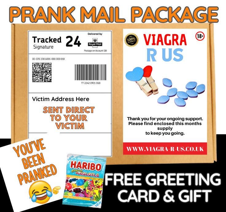 Funny Prank Mail Package: Gag Gift with Candy & Greeting Card