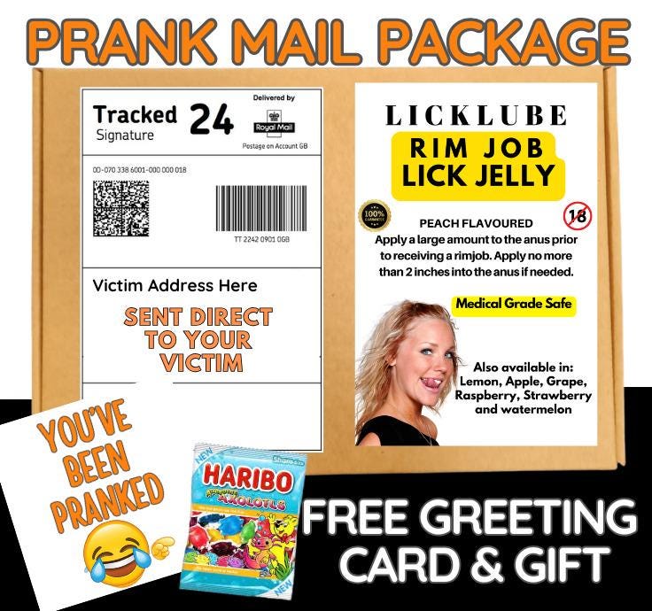 Funny Prank Mail Package: Gag Gift with Candy & Greeting Card