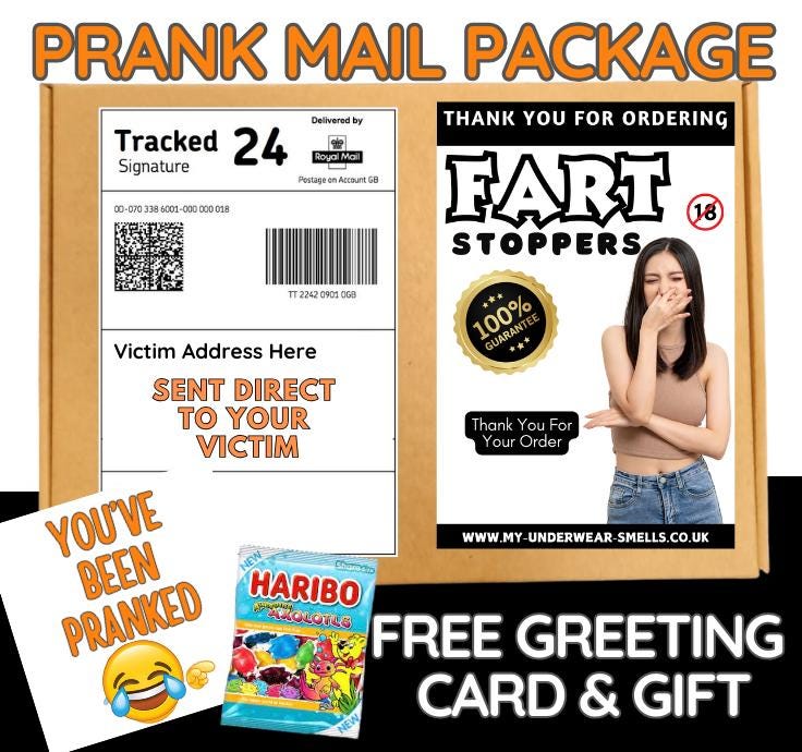 Fart Stoppers Prank Mail Package: Gag Gift with Candy & Card