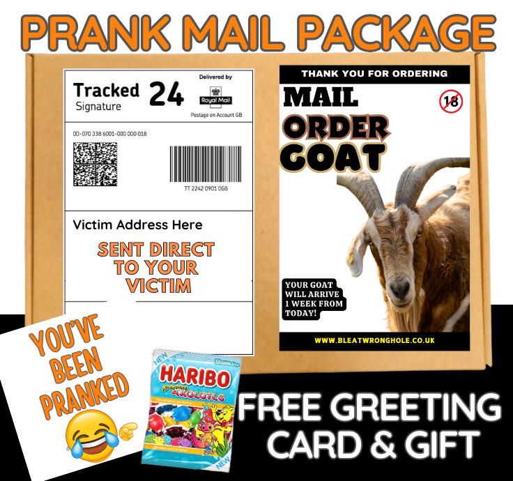 Prank Mail Package: 'Mail Order Goat' Gag Gift with Candy & Card