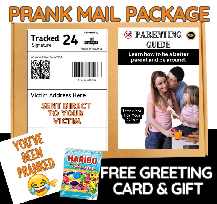 Prank Mail Package: Gag Gift Box with Candy & Card