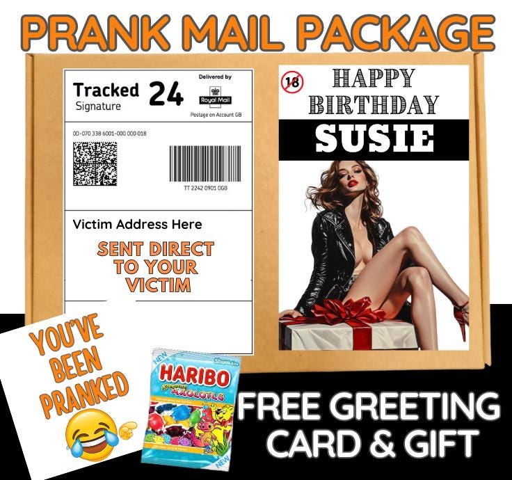 Prank Birthday Mail Package: Funny Gag Gift with Candy & Card