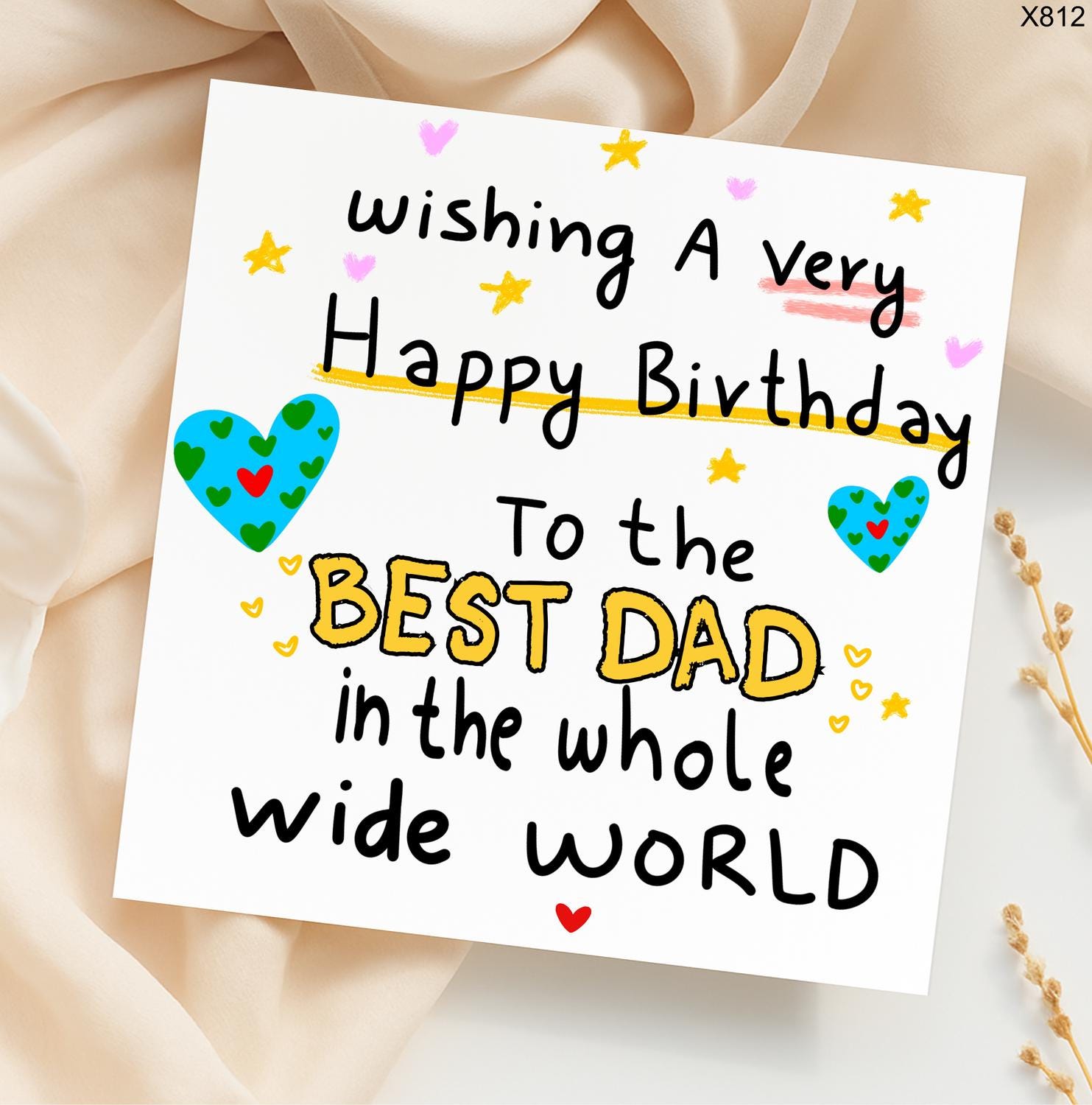 Handmade Happy Birthday Card, Best Dad Birthday Greeting, Colorful Heart Dad Card, Customizable Birthday Card-Funny dad Birthday Card