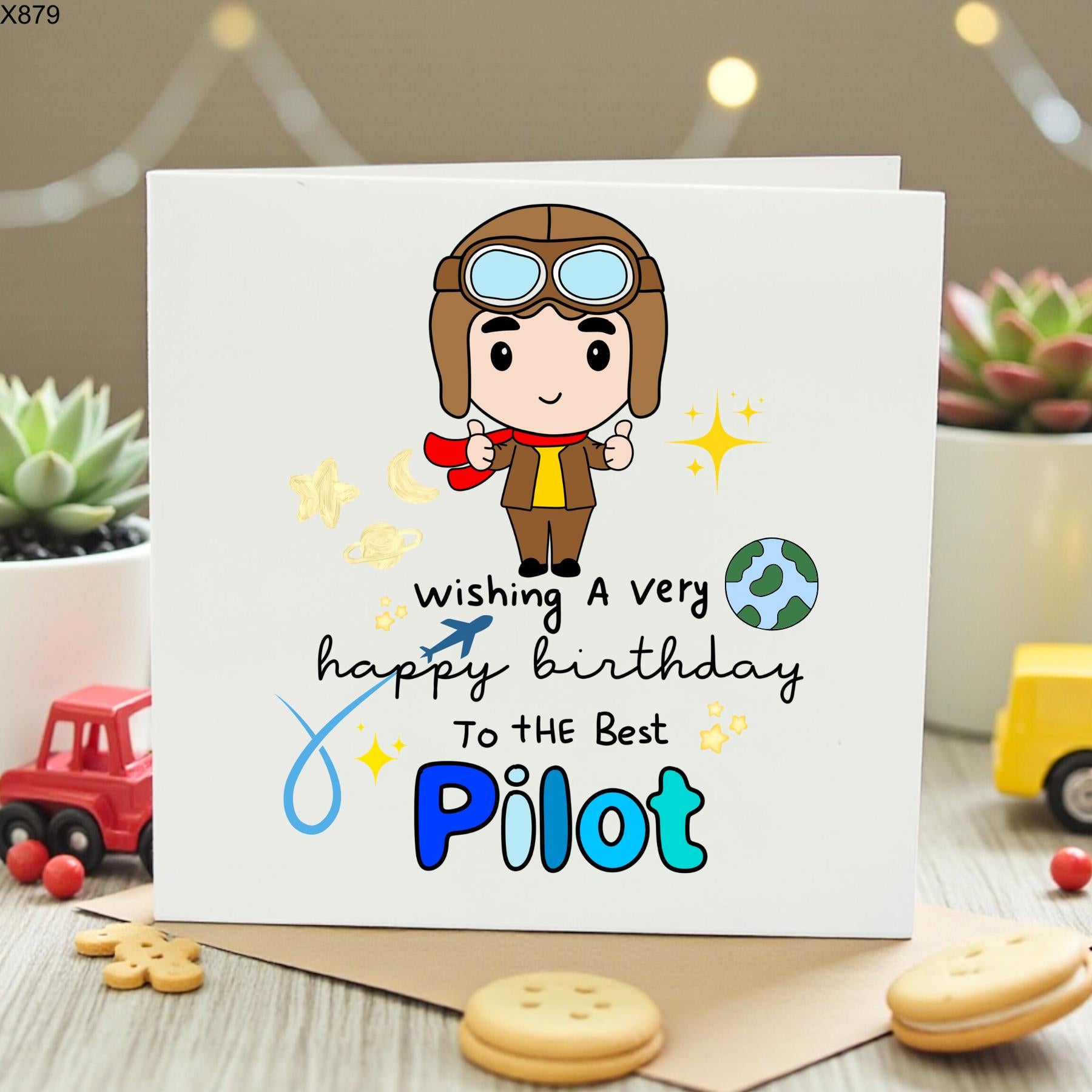 Best Pilot Birthday Card, Wishing You a Very Happy Birthday Pilot Card, Cute Aviator Illustration, Gift for Pilot Dad 6x6