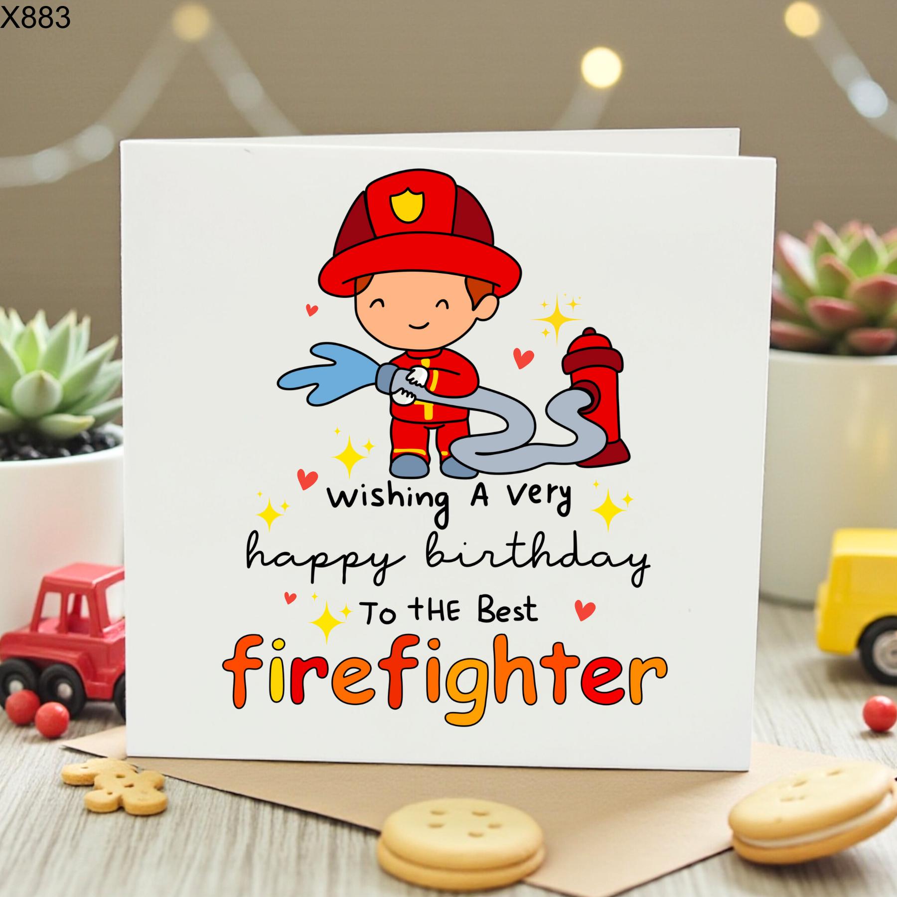 Personalised Firefighter Birthday Card - Cute Fireman card Best Firefighter Dad Grandad Husband - Custom From Kids Family - Birthday Card