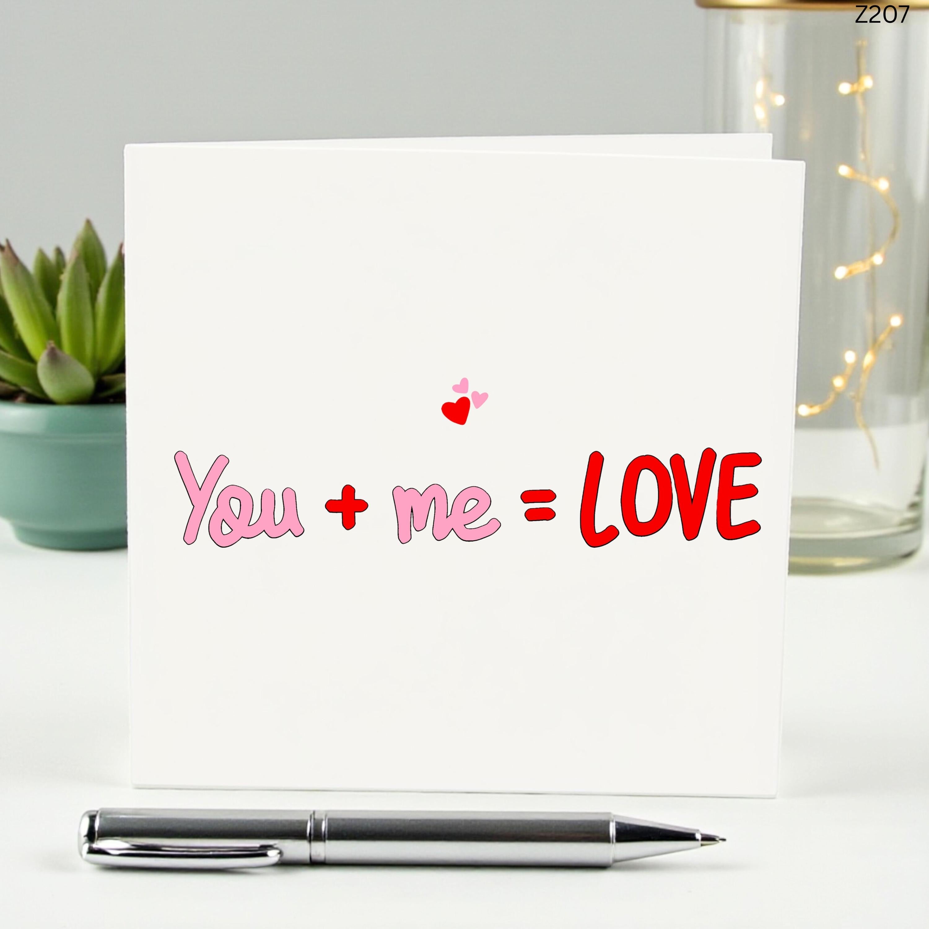 You + Me = Love Card Romantic Couple Card Cute Anniversary Card Anniversary Card for Boyfriend Girlfriend Husband Wife 6x6