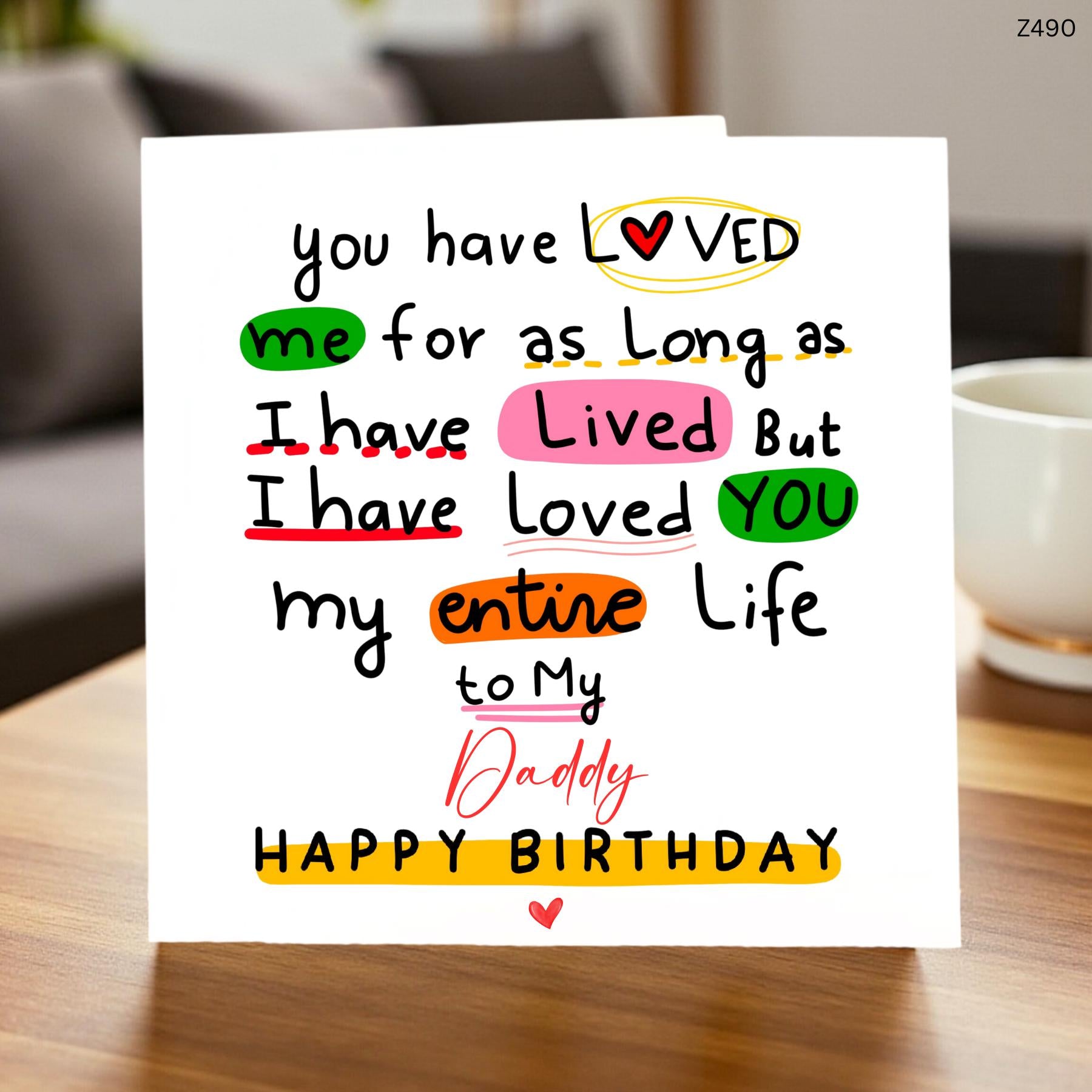 Daddy Birthday Card from Daughter or Son Emotional Love Quote Card for Dad Father Birthday Keepsake 6x6 UK