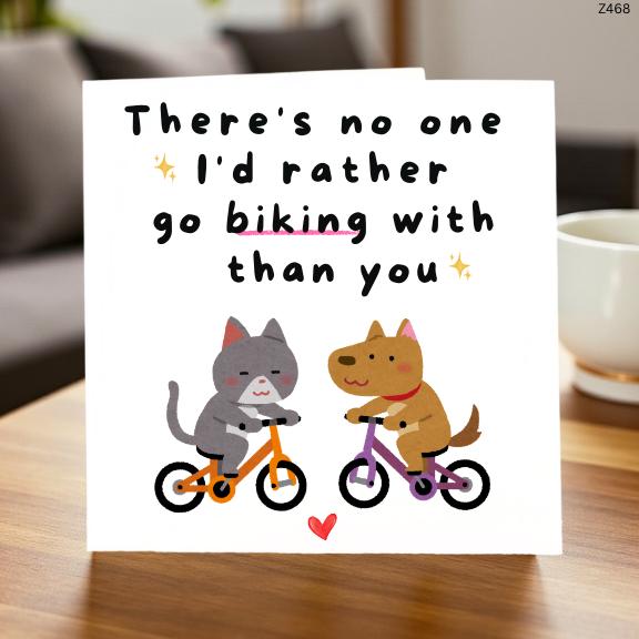 Funny Biking Card, Cute Couple Cycling Love Card, Romantic Animal Couple Greeting