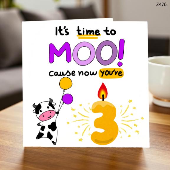Funny Cow Birthday Card, Cute Moo Card for Kids, Fun Birthday Greeting