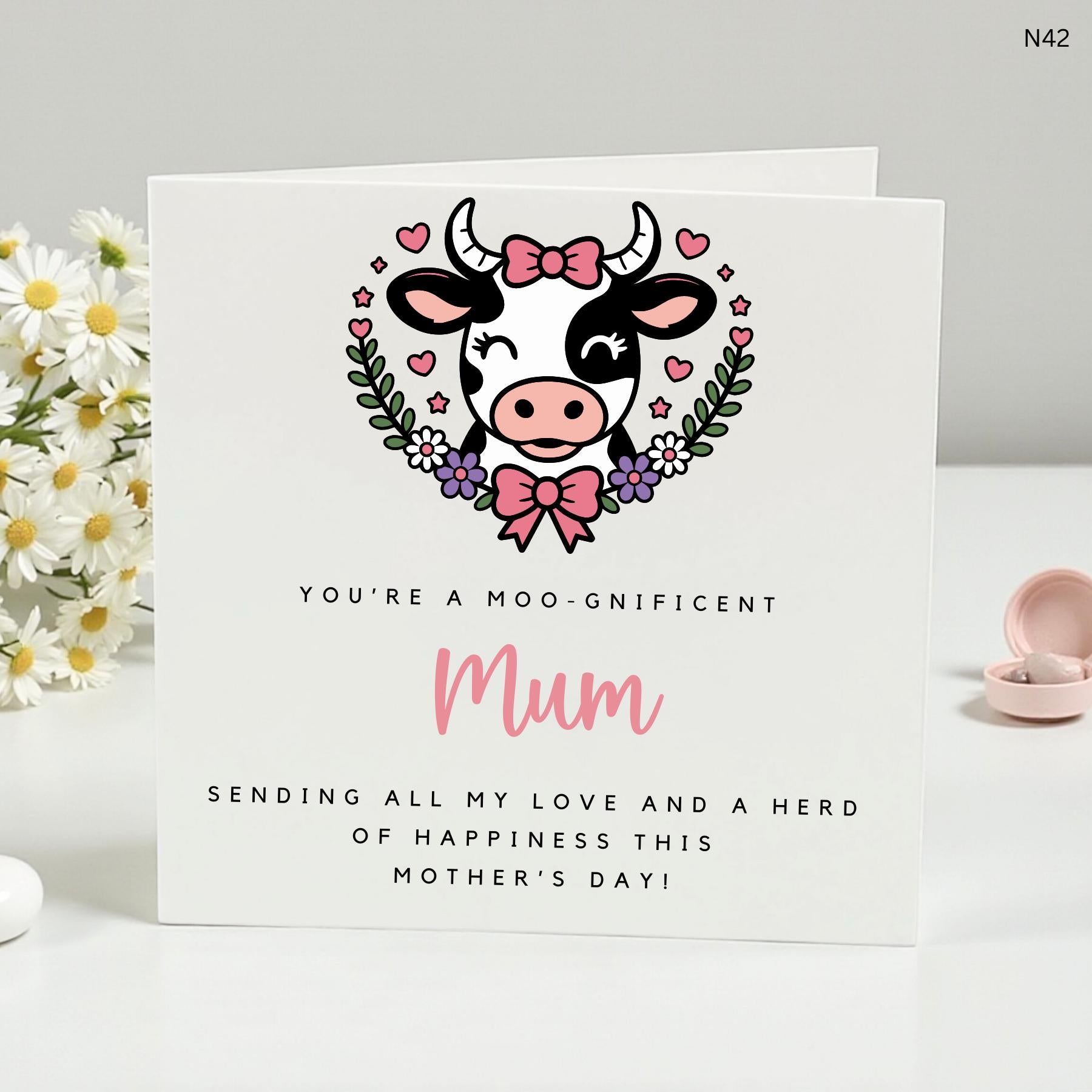 You're a Moo-nificent Mum Mother's Day Card, Funny Cow Design, Cute and Customizable, Perfect for Mum, Handcrafted with Love, Unique Gift"