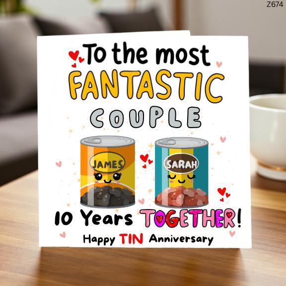 Fantastic Couple 10th Tin Anniversary Card, Funny 10 Years Together, Personalized Gift Idea"