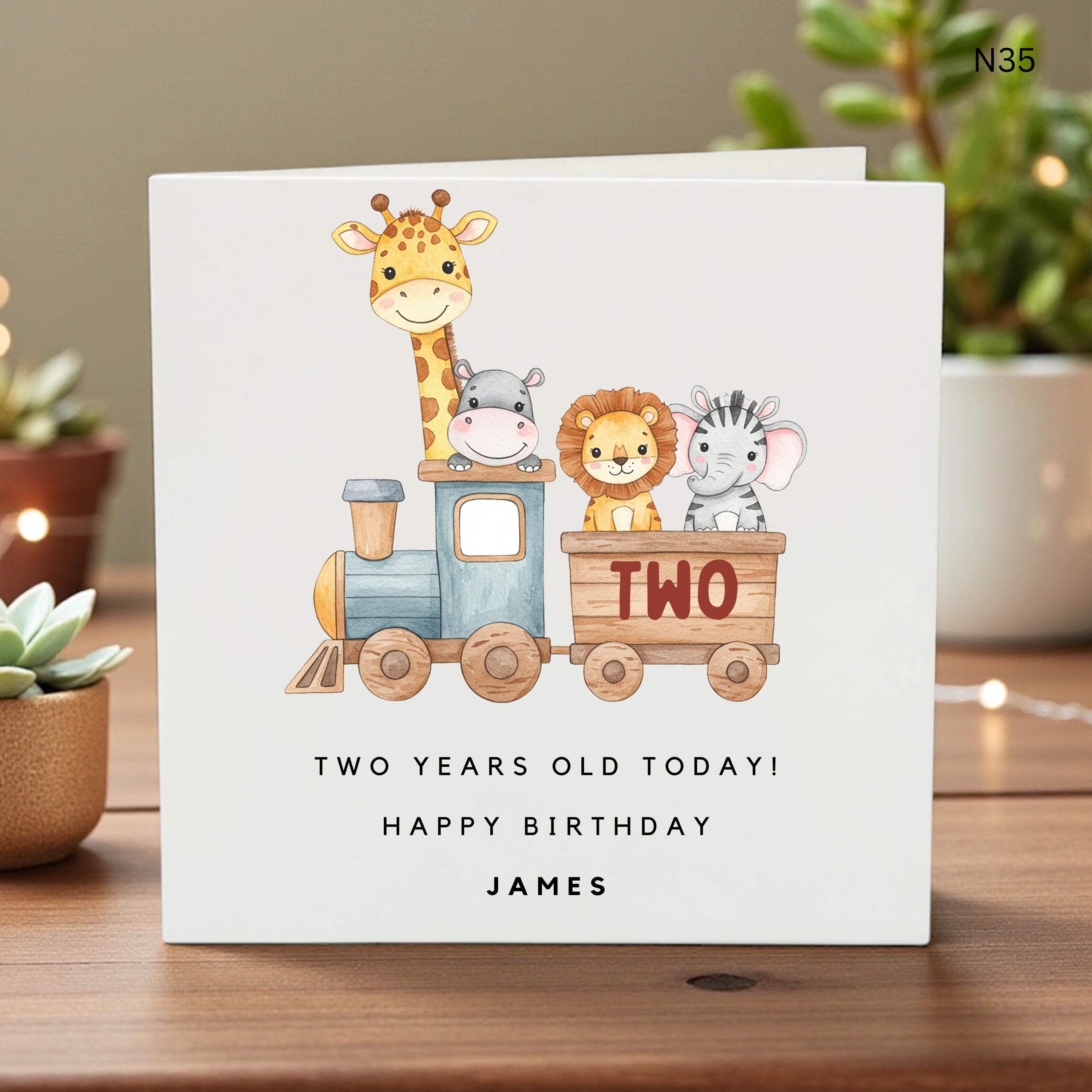 2nd Birthday Card β Personalized Toddler Birthday Gift β Cute Animal-Themed Birthday Card for Boys"