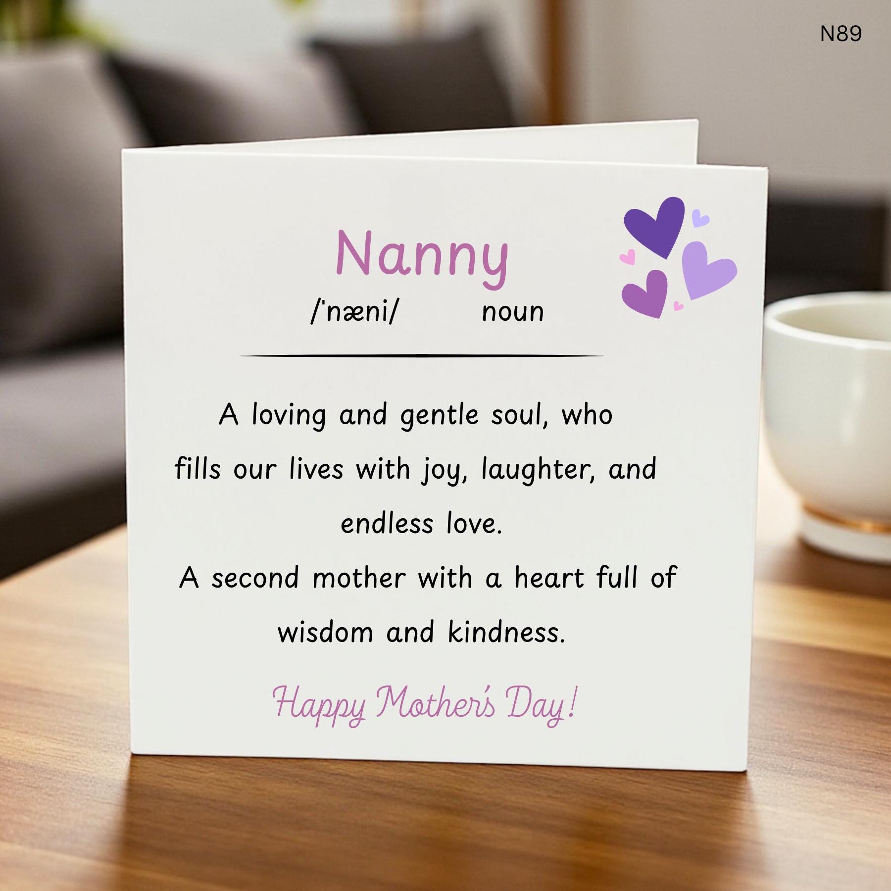 Happy Mother's Day Nanny Card, Heartfelt Message, Customizable, Handcrafted with Love, Perfect for Nanny, Beautiful Gift for Her"