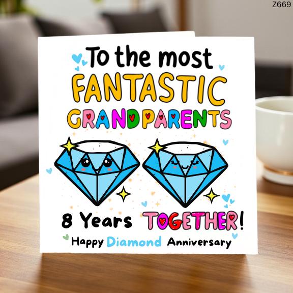 Fantastic Grandparents 8th Diamond Anniversary Card, Funny 8 Years Together, Personalized Gift Idea"