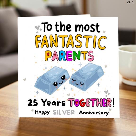 Fantastic Parents 25th Silver Anniversary Card, Funny 25 Years Together, Personalized Gift Idea"