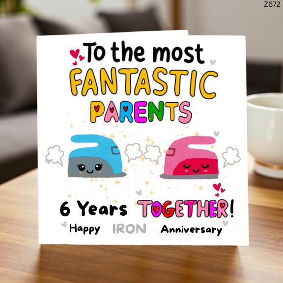 Fantastic Parents 6th Iron Anniversary Card, Funny 6 Years Together, Personalized Gift Idea"