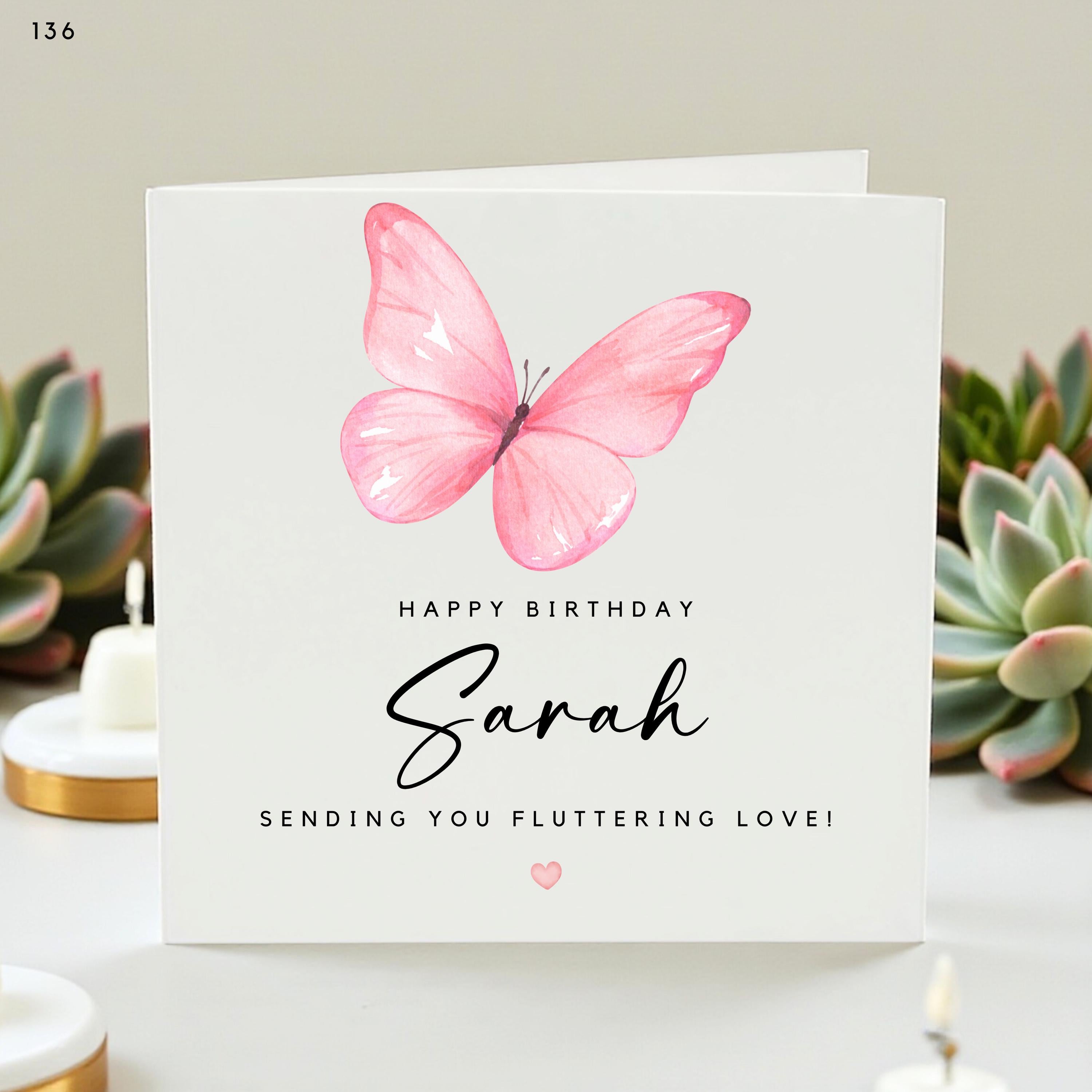 Personalized Butterfly Birthday Card, Custom Name, Cute Pink Butterfly Illustration, Happy Birthday, Kids Card, Toddler Gift