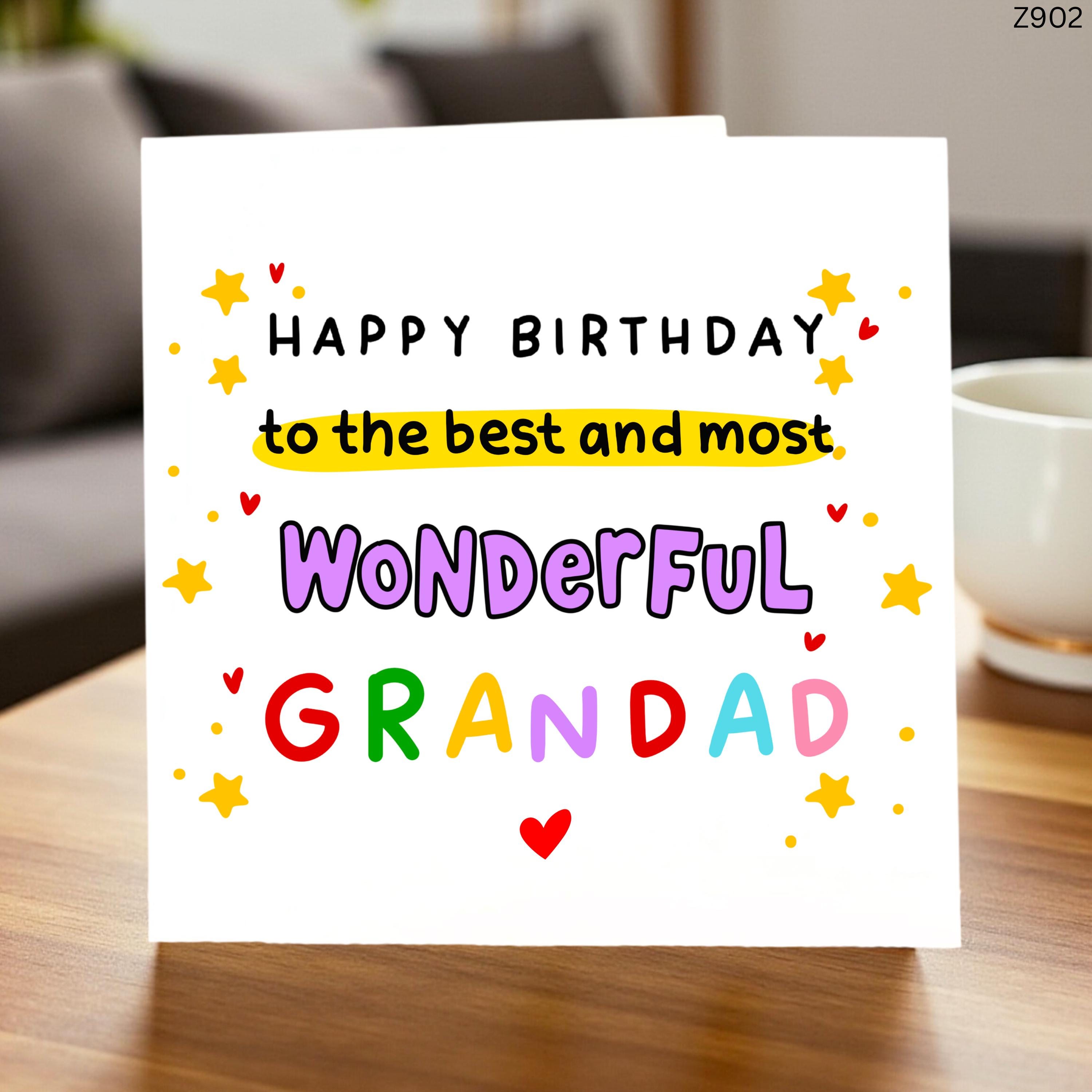 Happy Birthday Grandad Card, Colourful Greeting Card for Grandpa, Fun Birthday Card, Special Gift for Grandfather, Unique Card