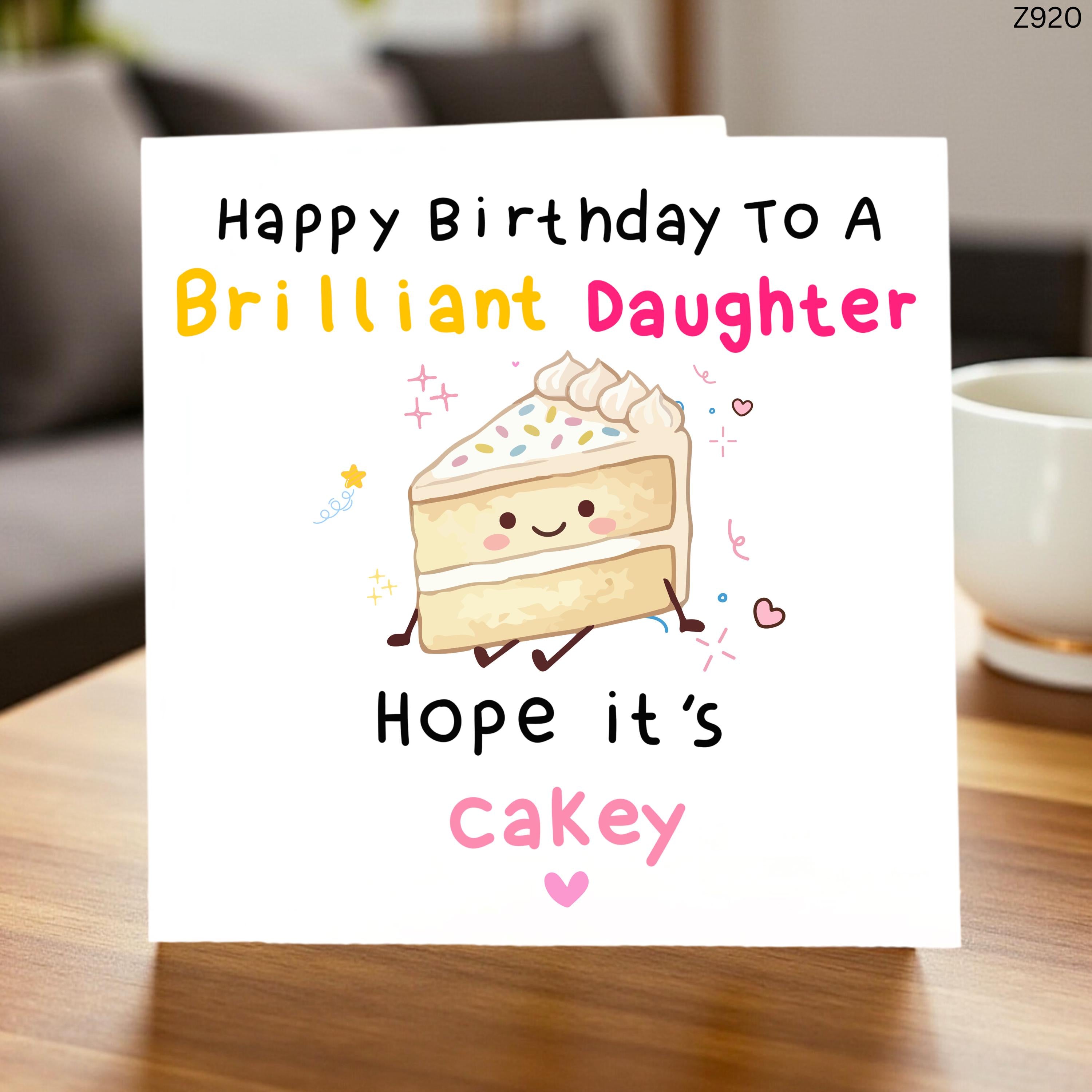 Personalised Daughter Birthday Card, Cute Cake Design, Fun Colourful Card, Kids Teen Girl Birthday Greeting