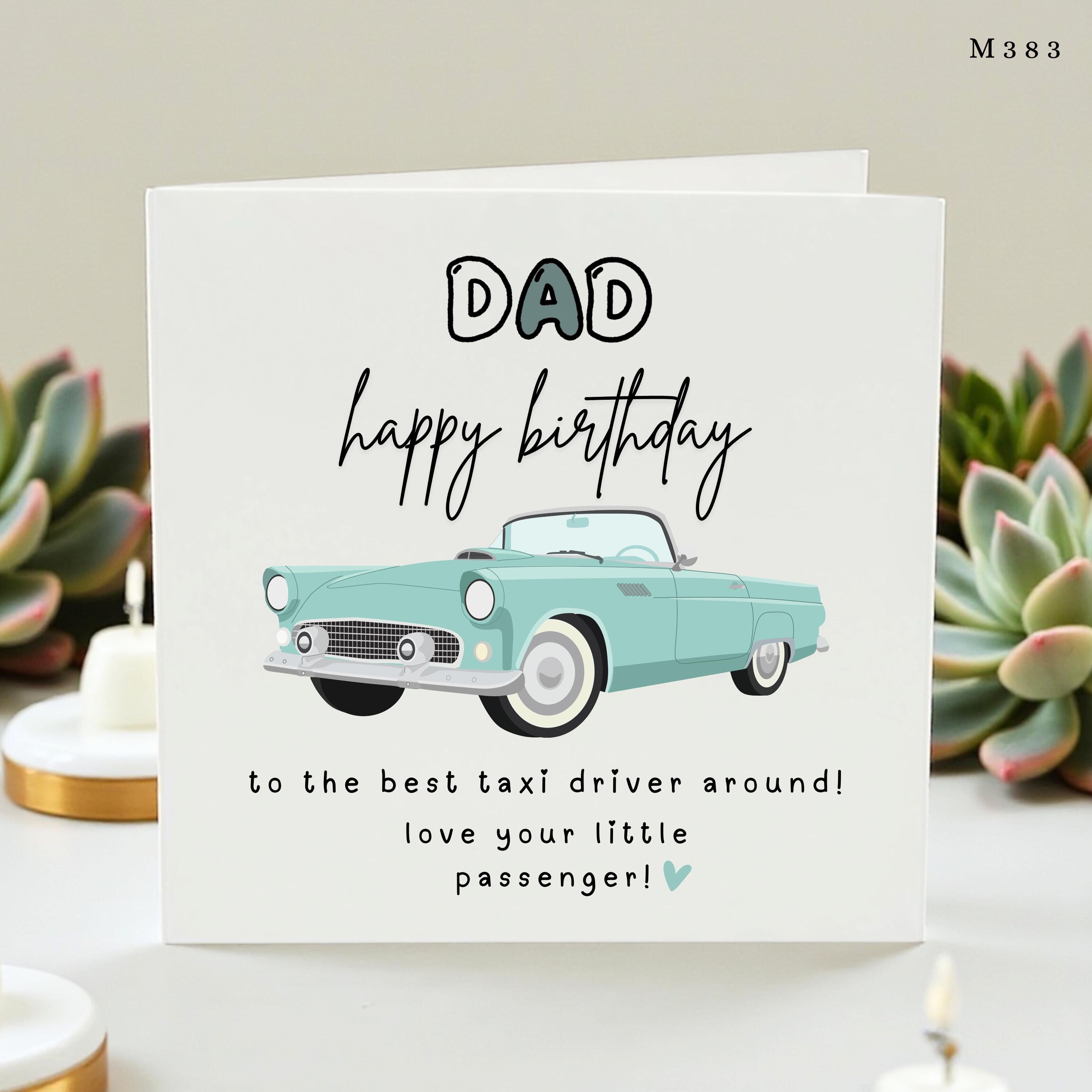Funny Dad Birthday Card - To The Best Taxi Driver Around, Vintage Car Greeting Card from Little Passenger, Personalized Father's Day Gift