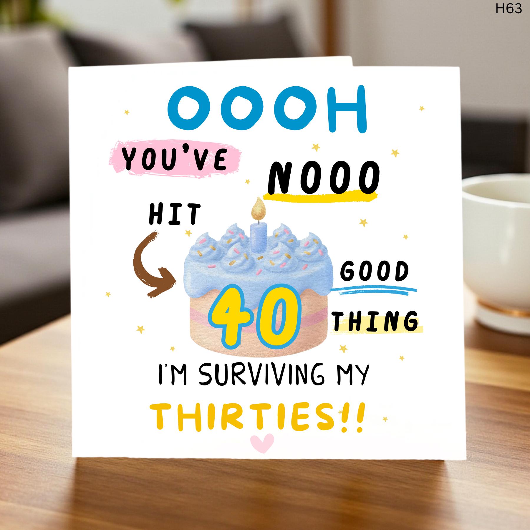Funny 40th Birthday Card for Men or Women, I'm Surviving My Thirties Humorous Card, Milestone 40 Birthday Gift for Friend, Husband, Wife