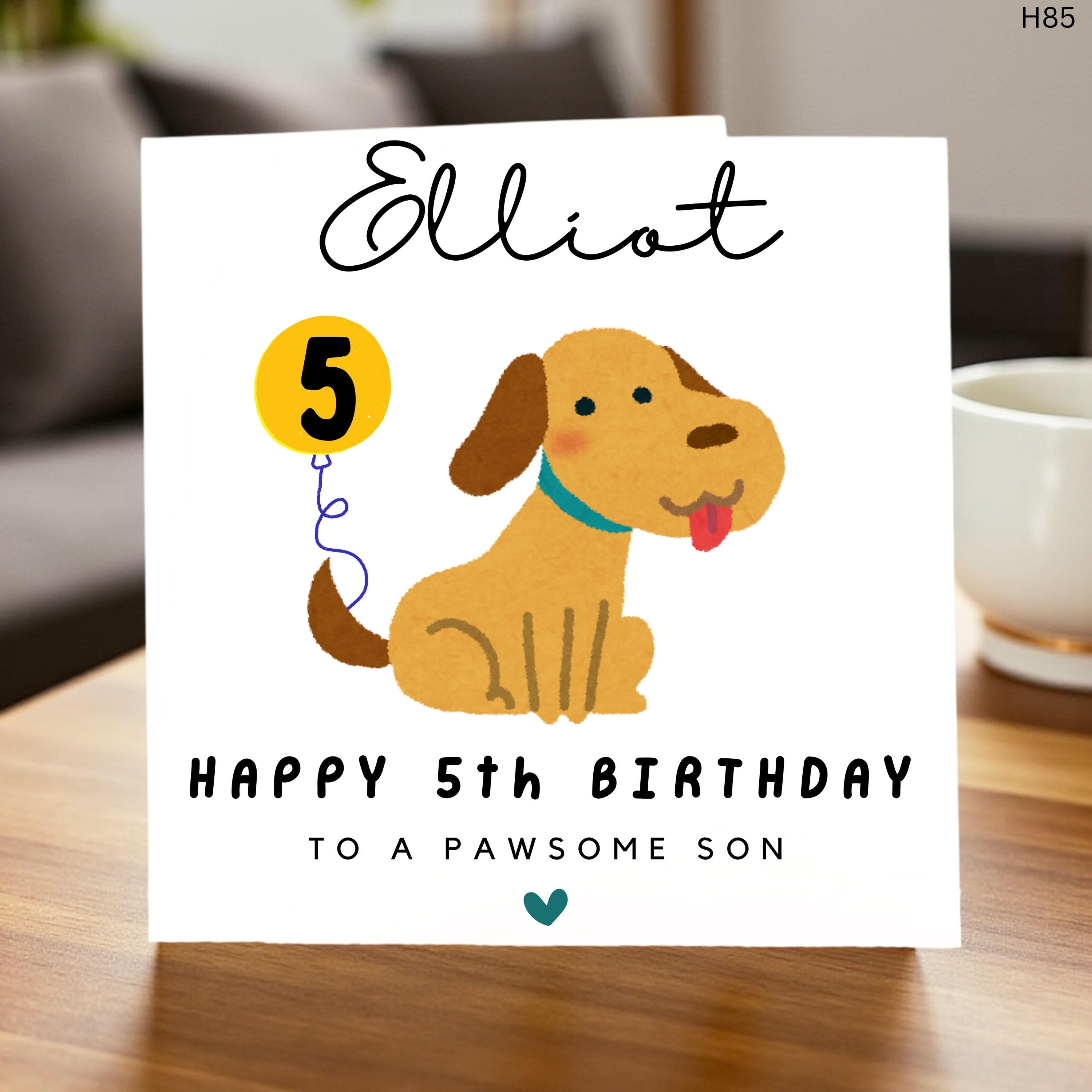 Personalised Dog Birthday Card for Boys Custom Name Card 5th Birthday Card Pawsome Son Dog Lover Toddler Birthday Gift Keepsake
